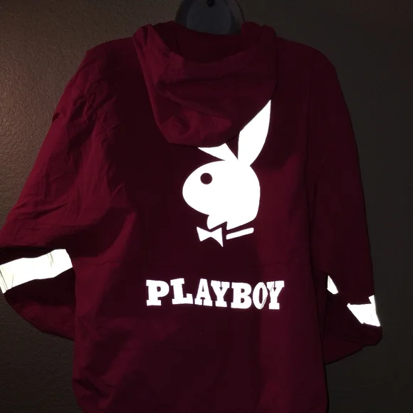 PLAYBOY by PACSUN Hot Pink Hoodie Nylon Poly size Small Reflective Logo - Picture 12 of 17